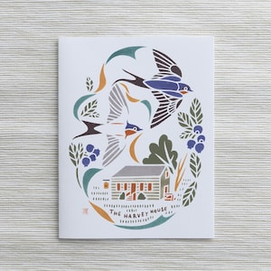 Carte A2 : hirondelles rustiques à la société historique d'Austerlitz, comté de Columbia / art dans le nord de l'État de New York / art ornithologique / cadeau pour ornithologue amateur