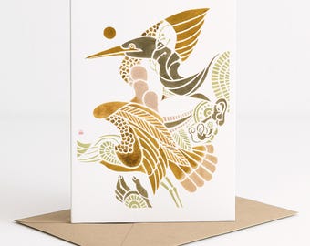 A7 Card - Egret (Invasive plant pigment art)