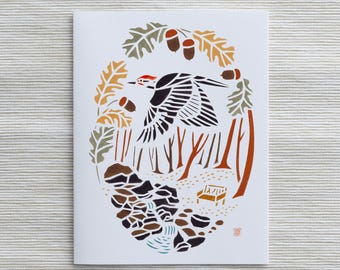 A2 Card: Pileated Woodpecker in Falling Waters Preserve / Upstate New York Art / Bird Art / Birds of Northeast / Gift for Birder