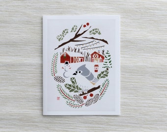 A2 Holiday Card: Tufted Titmouse at Empire Farm, Copake / Upstate New York Art / Christmas Bird Art / Winter Wonderland / Farm Christmas