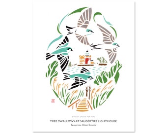 Tree Swallows at Saugerties Lighthouse, Saugerties, Ulster County / Upstate New York Art Print / Travel Poster / Bird Art / Hudson Valley
