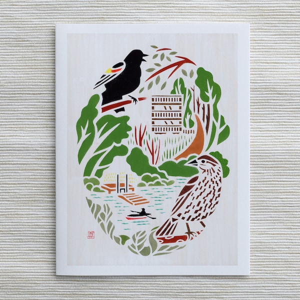 A2 Card: Red-winged Blackbird in RamsHorn-Livingston Audubon Sanctuary Upstate New York Art / Bird Art / Bird of Northeast / Gift for Birder