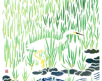Snowy Egret Art Print 11"x14" / Bird art
