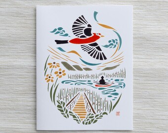 A2 Card: Scarlet Tanager in Constitution Marsh Audubon Sanctuary / Upstate New York Art / Birds of Northeast / Christmas Bird Art