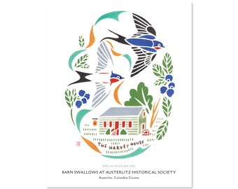 Barn Swallows at Austerlitz Historical Society, Columbia County / Upstate New York Art Print / Travel Poster / Gift for Birder / Bird Art