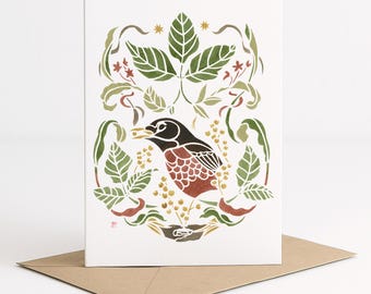 A7 Card - American Robin (Invasive plant pigment art)