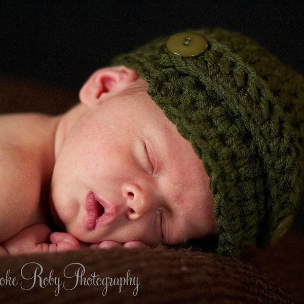 Olive Green Newborn Newsboy Hat- Photography Prop