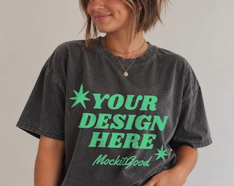 Comfort Colors 1717 Mockup, Pepper Shirt Mockup, CC1717 T-Shirt Mockup, Female Model Tee Mockup, Oversized Comfort Colors Tee