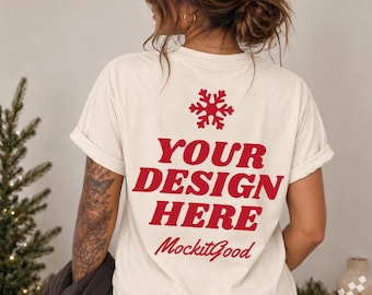 Comfort Colors 1717 Ivory Back Mockup, Neutral T-Shirt Back Mockup, CC1717 Back Design Mockup, Christmas Shirt Mockup
