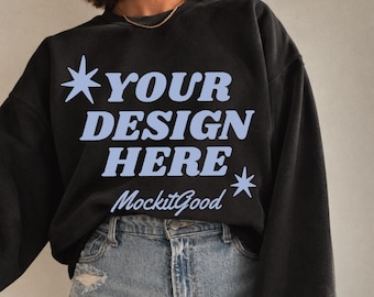 Gildan 18000 Mockup, Black Sweatshirt Mockup, Gildan Crewneck Mockup, Oversized Sweatshirt Model Mockup