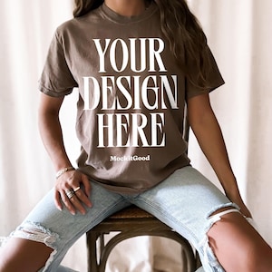 Comfort Colors Espresso C1717 T-Shirt Mockup Comfort Colors Brown Shirt Mockup C1717 Back Comfort Colors Mockups POD Mockups Printful Mockup