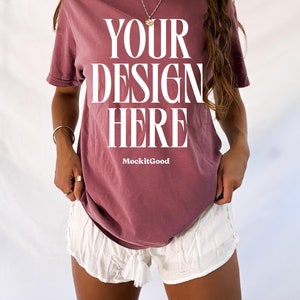 Berry Comfort Colors C1717 T-Shirt Mockup Comfort Colors Berry T Shirt Mockup C1717 Back Comfort Colors Mockups POD Mockups Printful Mockup