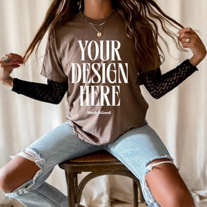 Comfort Colors Espresso C1717 T-Shirt Mockup Comfort Colors Brown Shirt Mockup C1717 Back Comfort Colors Mockups POD Mockups Printful Mockup