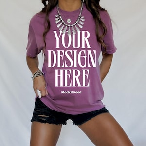 Berry Comfort Colors C1717 T-Shirt Mockup Comfort Colors Berry T Shirt Mockup C1717 Back Comfort Colors Mockups POD Mockups Printful Mockup