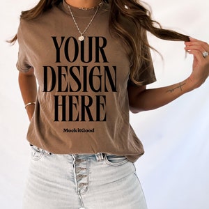 Espresso Comfort Colors C1717 T-Shirt Mockup Comfort Colors Espresso T Shirt Mockup C1717 Back Comfort Colors Mockup POD Mockups Real People