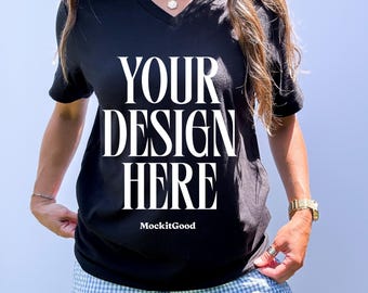 Bella Canvas 3005 VNeck Mockup Bella Canvas V Neck Shirt Mockup 3005 VNeck Bella Canvas Mockups POD Mockups Real People Mockups 3005 VNeck