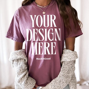 Berry Comfort Colors C1717 T-Shirt Mockup Comfort Colors Berry T Shirt Mockup C1717 Back Comfort Colors Mockups POD Mockups Printful Mockup