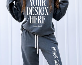 Comfort Colors 1469 Sweatpants Mockup Comfort Colors Pepper CC1469 Sweat Pants Mockup 1469 Oversized Mockups POD Mockups 1466 Pepper Mockups