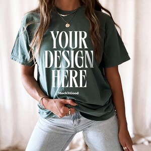 Blue Spruce Comfort Colors C1717 T-Shirt Mockup Comfort Colors Blue Spruce Shirt Mockup C1717 Oversized Mockups POD Mockups 1717 Mockup