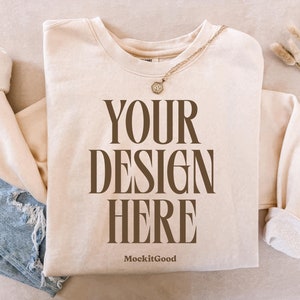 Comfort Colors 1466 Ivory Sweatshirt Mockup Comfort Colors Ivory 1466 Crewneck Mockup 1466 Oversized Mockups POD Real People Mockups