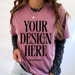 Berry Comfort Colors C1717 T-Shirt Mockup Comfort Colors Berry T Shirt Mockup C1717 Back Comfort Colors Mockups POD Mockups Printful Mockup