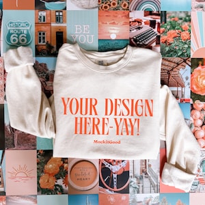 Comfort Colors 1466 Ivory Sweatshirt Mockup Boho Comfort Colors Ivory 1466 Crewneck Mockup 1466 Wanderlust Mockups POD Real People Mockups