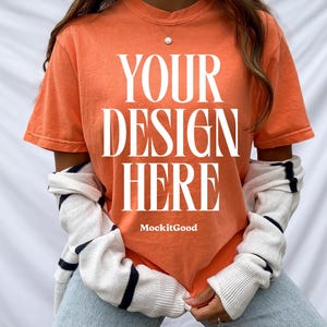 Comfort Colors Melon C1717 T-Shirt Mockup Comfort Colors T Shirt Melon Mockup C1717 Comfort Colors Mockups POD Mockup Real People Mockups