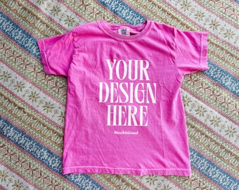 Youth Mockup Comfort Colors 9018 T-Shirt Mockup Crunchberry Comfort Colors Mockup C9018 Comfort Colors Flat Lay POD Mockups Kids Mockups