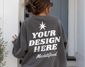 Comfort Colors 1466 Pepper Sweatshirt Mockup, Oversized Crewneck, Trendy Lifestyle Apparel Mockup