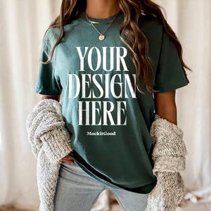 Blue Spruce Comfort Colors C1717 T-Shirt Mockup Comfort Colors Blue Spruce Shirt Mockup C1717 Oversized Mockups POD Mockups 1717 Mockup