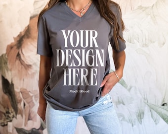 Bella Canvas 3005 T-Shirt Mockup Bella Canvas V Neck Shirt Mockup 3005 VNeck Bella Canvas Mockups POD Mockups Real People Mockups 3005 VNeck