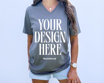 Bella Canvas 3005 Mockup Charcoal Mockup Bella Canvas VNeck Shirts 3005 V Neck BC 3005 Mockups POD Mockups Real People Mockups 3005 VNeck