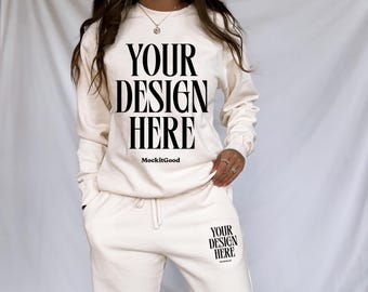 Ivory Comfort Colors 1469 Sweatpants Mockup Comfort Colors CC1469 Sweat Pants Mockup 1469 Oversized Mockups POD Mockups 1466 Mockups