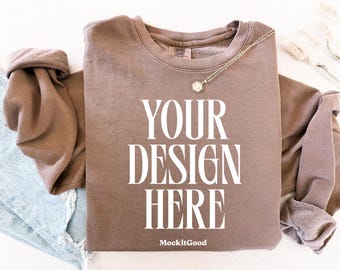 Espresso 1466 Comfort Colors Sweatshirt Mockup Comfort Colors Espresso 1466 Crewneck Mockup 1466 Oversized Espresso Mockups POD Real Mockups