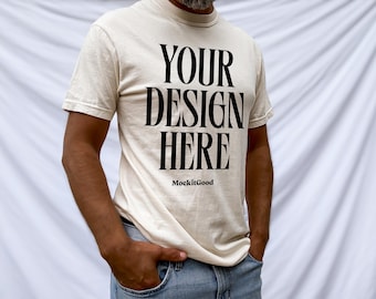 Mens Comfort Colors Mockup 1717 T-Shirt Ivory Mockup Comfort Colors Mens Ivory T-shirt Mockup C1717 Back Comfort Colors Mockups POD Mockups