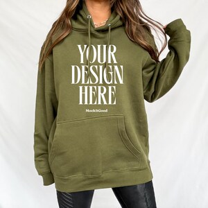 Lane Seven Mockup LS14001 Hoodie Army Green Lane Seven 14001 Mockups Lane Seven Hoodie Mockups Real People POD Mockup Trendy Mockup