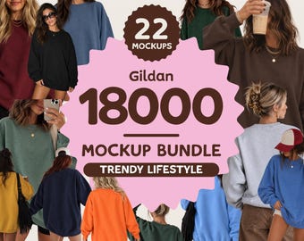 Gildan Sweatshirt Mockup Bundle | Gildan 18000 Bundle | 22 Images | Front and Back Views