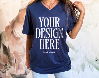 Bella Canvas 3005 VNeck Mockup Bella Canvas V Neck Shirt Mockup 3005 VNeck Bella Canvas Mockups POD Mockups Real People Mockups 3005 VNeck
