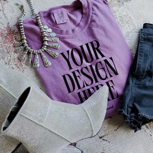 Berry Comfort Colors C1717 T-Shirt Mockup Comfort Colors Berry T Shirt Mockup C1717 Back Comfort Colors Mockups POD Mockups Printful Mockup