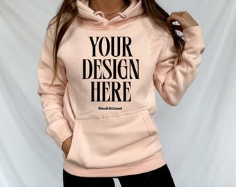 Lane Seven Mockup LS14001 Hoodie Pale Pink Pull Over Lane Seven 14001 Mockups Lane Seven Hoodie Mockups Real People POD Mockup Trendy Mockup