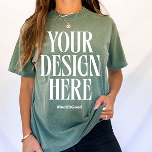Blue Spruce Comfort Colors C1717 T-Shirt Mockup Comfort Colors Blue Spruce Shirt Mockup C1717 Oversized Mockups POD Mockups 1717 Mockup
