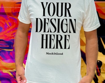 Mens Comfort Colors Mockup 1717 T-Shirt Ivory Mockup Comfort Colors Mens Ivory T-shirt Mockup C1717 Back Comfort Colors Mockups POD Mockups