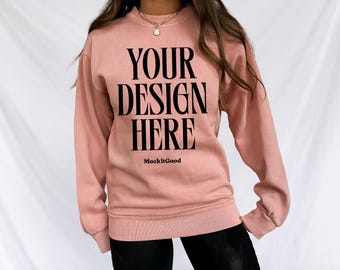 Lane Seven Mockup LS16004 Sweatshirt Salmon Lane Seven 16004 Mockups Lane Seven Crewneck Mockups Real People POD Mockup Trendy Mockup
