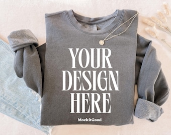 Pepper Comfort Colors 1466 Sweatshirt Mockup Comfort Colors Pepper 1466 Crewneck Mockup 1466 Oversized Mockups POD Mockups 1466 Mockups