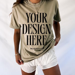 Khaki Comfort Colors C1717 Khaki T-Shirt Mockup Comfort Colors T Shirt Mockup C1717 Back Comfort Colors Mockups POD Mockups Real Mockups