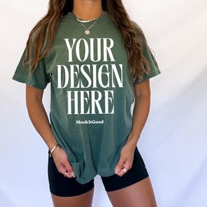 Blue Spruce Comfort Colors C1717 T-Shirt Mockup Comfort Colors Blue Spruce Shirt Mockup C1717 Oversized Mockups POD Mockups 1717 Mockup