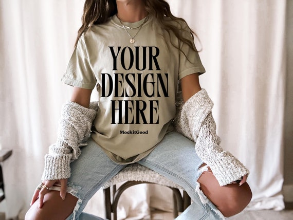 Khaki Comfort Colors C1717 T-Shirt Mockup Comfort Colors Khaki T Shirt Mockup C1717 Back Comfort Colors Mockups POD Mockups Printful Mockup