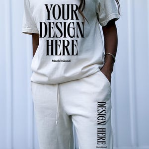 Ivory Comfort Colors 1469 Sweatpants Mockup Comfort Colors CC1469 Sweat Pants Mockup 1469 Oversized Mockups POD Mockups 1466 Mockups