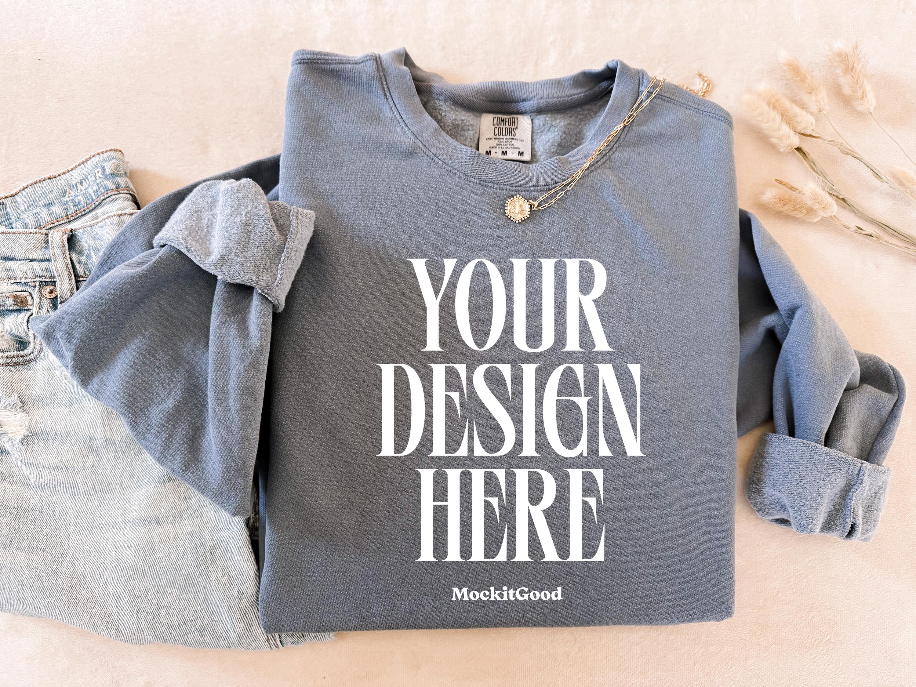 Comfort Colors 1466 Blue Jean Mockup 1466 Mockup Blue Jean Comfort Colors Sweatshirt Mockup Lightweight Crewneck Back Mockup 1466 Size Chart