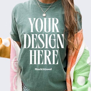 Blue Spruce Comfort Colors C1717 T-Shirt Mockup Comfort Colors Blue Spruce Shirt Mockup C1717 Oversized Mockups POD Mockups 1717 Mockup